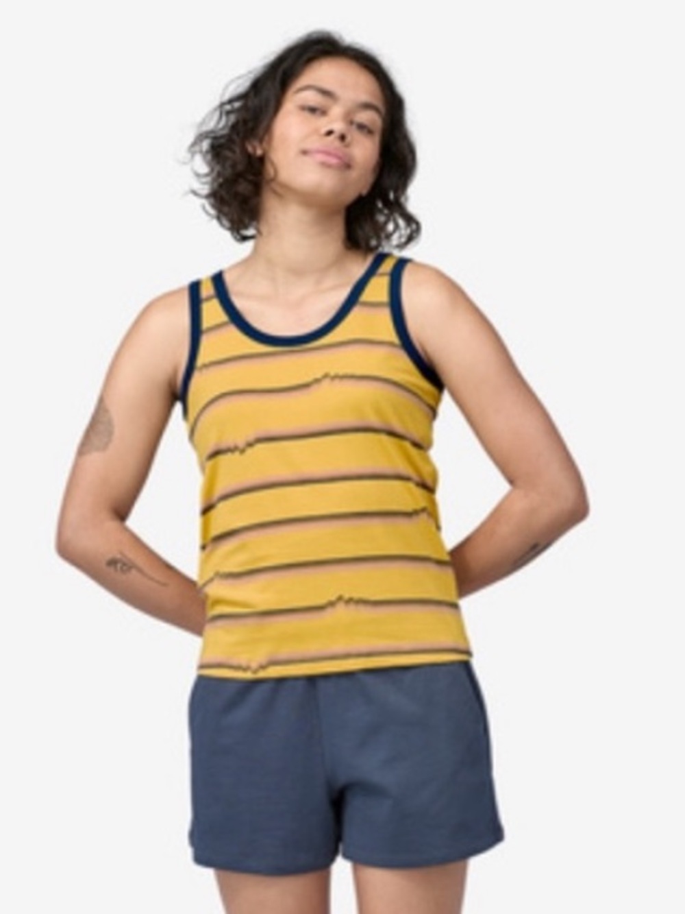 Patagonia “Ridge Rise Stripe Repeat” Organic Tank Top Yellow and Navy Sz XS NWT